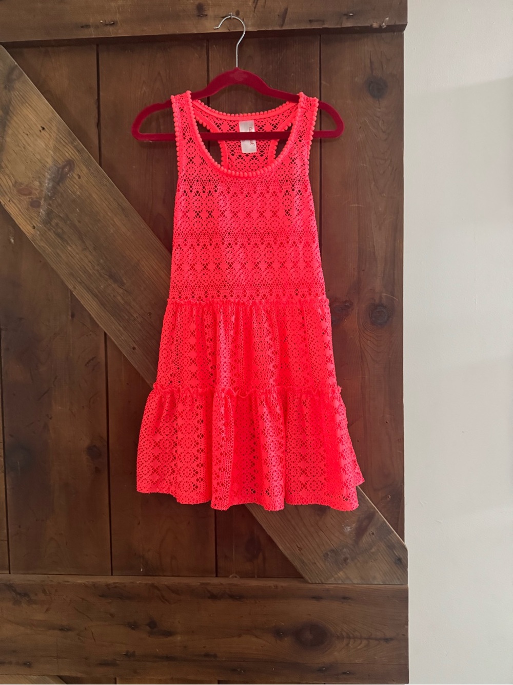 4/$12 Cat & Jack Neon Coral Crochet Tiered Swim Coverup